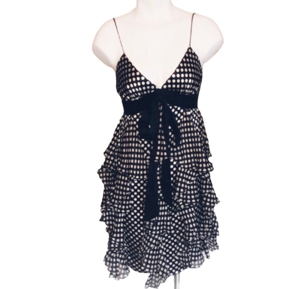❤Milly tiered black with white polka dot silk spaghetti strap dress 2 - Picture 2 of 5